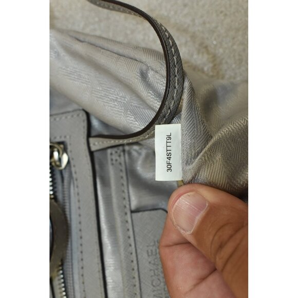 Michael Kors Jet Set Top Zip Tote Saffiano Leather Gray Shoulder Bag -Flaws- - Picture 14 of 16